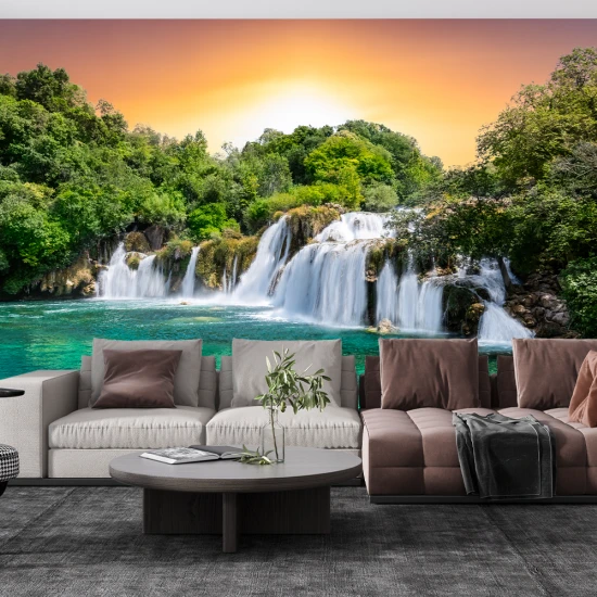 Fototapet 3D Living si Dormitor - Cascadă In Padure