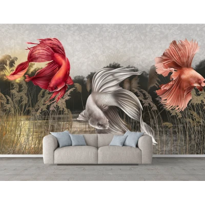 Fototapet 3D Modern cu Pești pentru Dormitor și Living Premier Decor