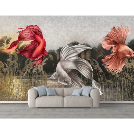 Fototapet 3D Modern cu Pești pentru Dormitor și Living Premier Decor