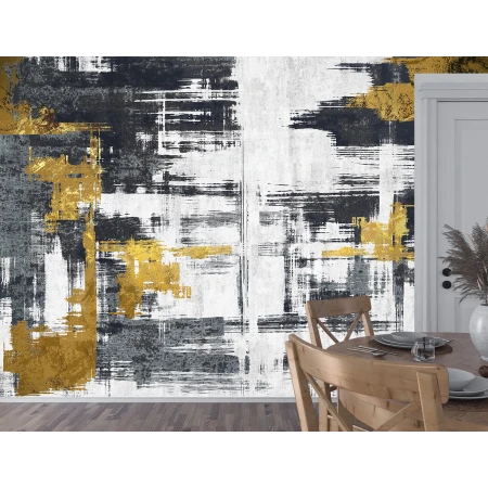 Fototapet Abstract Alb-Negru cu Accente Aurii Premier Decor