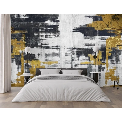 Fototapet Abstract Alb-Negru cu Accente Aurii Premier Decor
