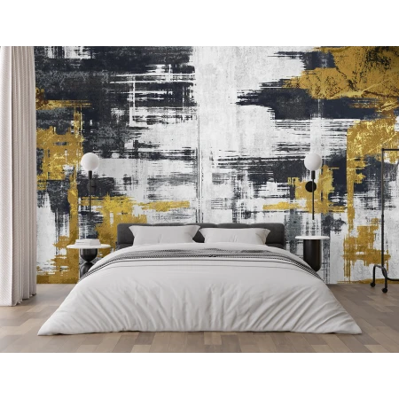 Fototapet Abstract Alb-Negru cu Accente Aurii Premier Decor