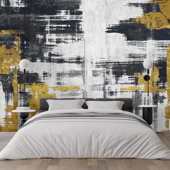 Fototapet Abstract Alb-Negru cu Accente Aurii