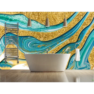 Fototapet fara imbinari Gorgeous Golden Marble Background With Blue Waves Premier Decor