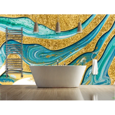 Fototapet fara imbinari Gorgeous Golden Marble Background With Blue Waves