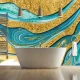Fototapet fara imbinari Gorgeous Golden Marble Background With Blue Waves