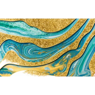 Fototapet fara imbinari Gorgeous Golden Marble Background With Blue Waves Premier Decor