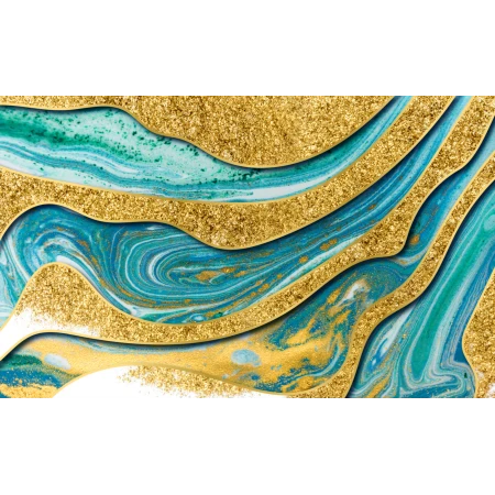 Fototapet fara imbinari Gorgeous Golden Marble Background With Blue Waves