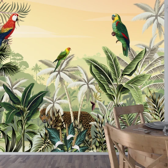 Fototapet fara imbinari Parrots In The Exotic Forest