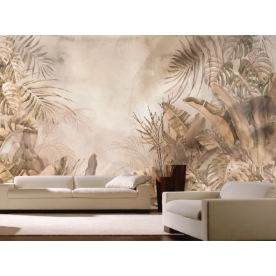 Fototapet fara imbinari Tropical Leaves Ocher Premier Decor