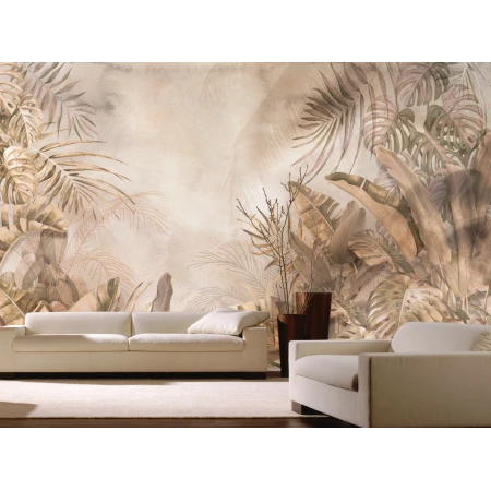 Fototapet fara imbinari Tropical Leaves Ocher Premier Decor