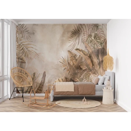 Fototapet fara imbinari Tropical Leaves Ocher Premier Decor