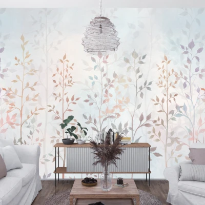 Fototapet fara imbinari Delicate Watercolor Leaves Premier Decor