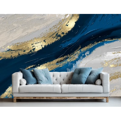 Fototapet Abstract Auriu-Albastru Fără Îmbinări - Ideal Pentru Design Interior Modern Premier Decor