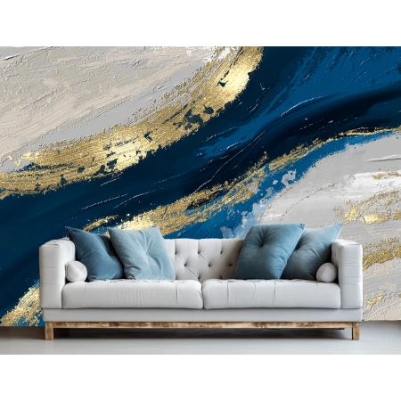 Fototapet Abstract Auriu-Albastru Fără Îmbinări - Ideal Pentru Design Interior Modern
