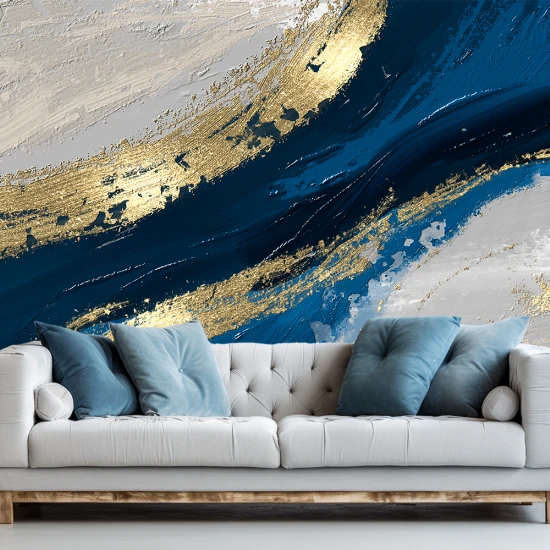 Fototapet Abstract Auriu-Albastru Fără Îmbinări - Ideal Pentru Design Interior Modern