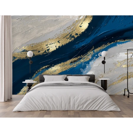 Fototapet Abstract Auriu-Albastru Fără Îmbinări - Ideal Pentru Design Interior Modern