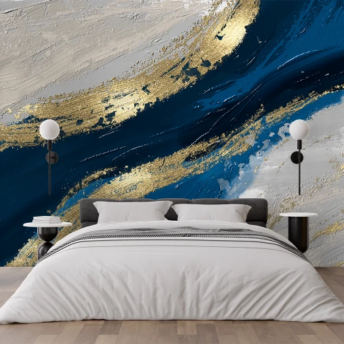 Fototapet Abstract Auriu-Albastru Fără Îmbinări - Ideal Pentru Design Interior Modern