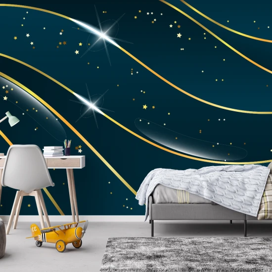 Fototapet Fara Imbinari Abstract Living si Dormitor - Unde Aurii