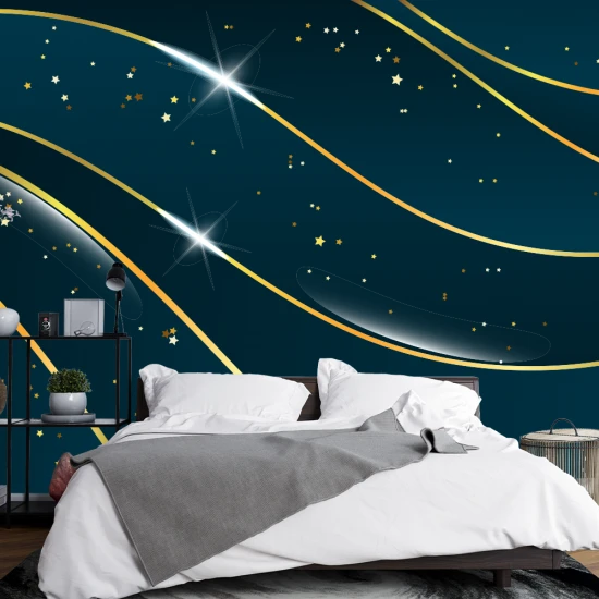 Fototapet Fara Imbinari Abstract Living si Dormitor - Unde Aurii