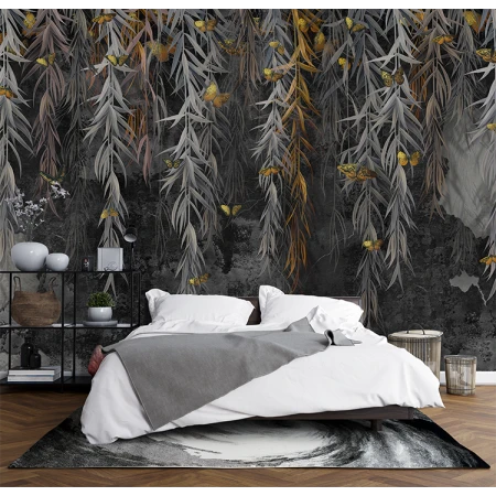 Fototapet fara imbinari Black and Gold Leaves Premier Decor