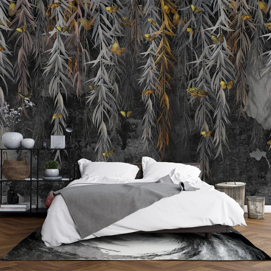 Fototapet fara imbinari Black and Gold Leaves