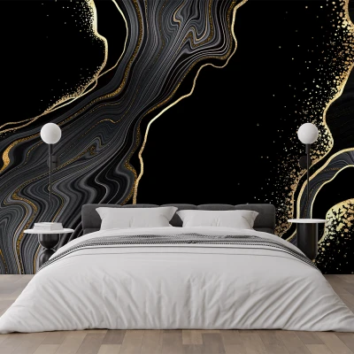 Fototapet Black and Gold Marble - Eleganță Dinamică pentru Interioare rafinate Premier Decor