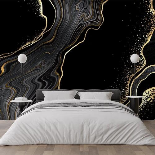 Fototapet Black and Gold Marble - Eleganță Dinamică pentru Interioare rafinate