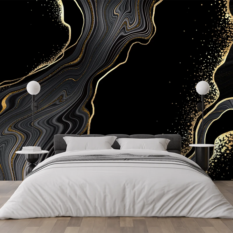 Fototapet Black and Gold Marble - Eleganță Dinamică pentru Interioare rafinate