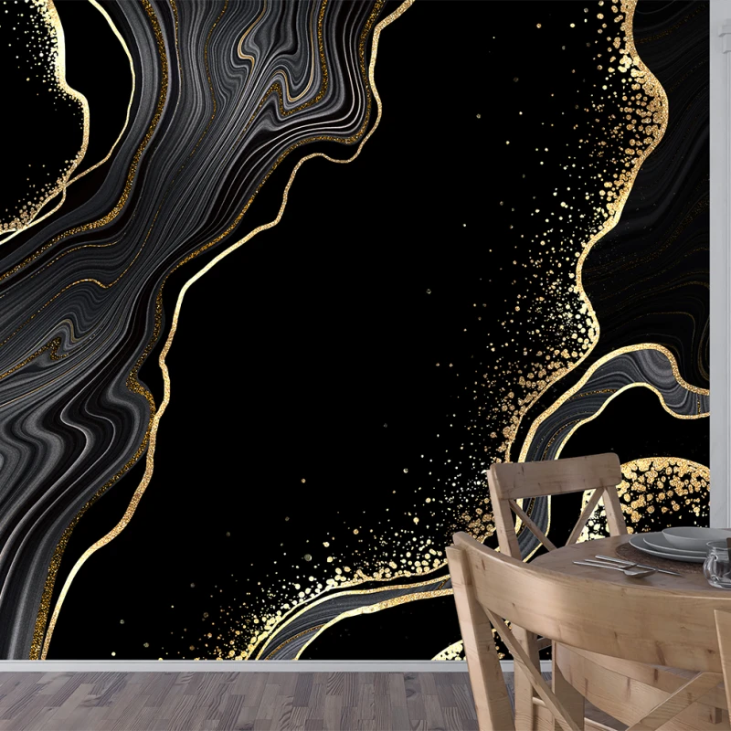 Fototapet Black and Gold Marble - Eleganță Dinamică pentru Interioare rafinate
