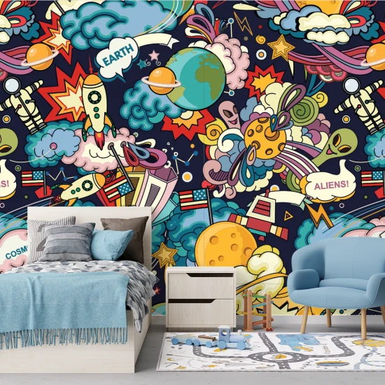 Fototapet Fara Imbinari Copii Spațiu - Aventură Cosmică Colorată