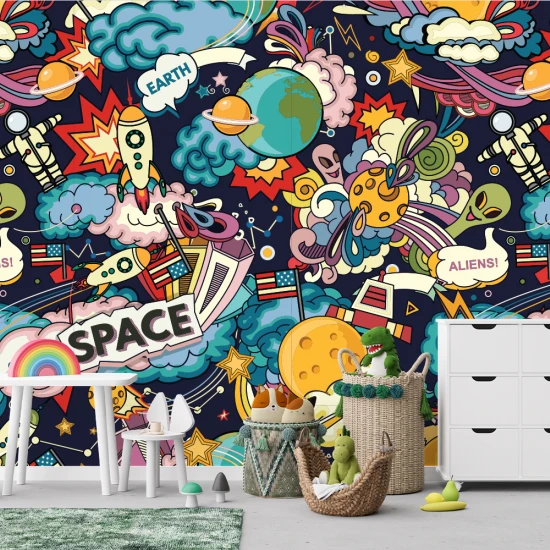 Fototapet Fara Imbinari Copii Spațiu - Aventură Cosmică Colorată