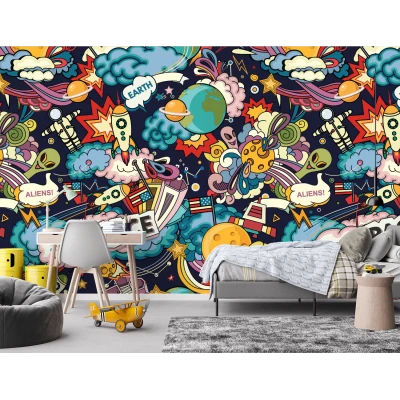 Fototapet Fara Imbinari Copii Spațiu - Aventură Cosmică Colorată Premier Decor