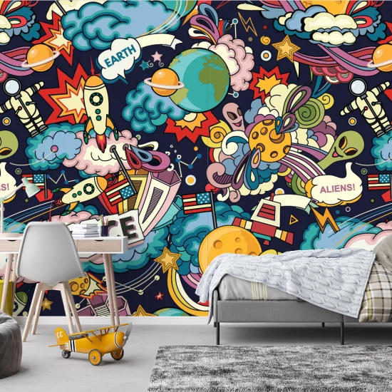 Fototapet Fara Imbinari Copii Spațiu - Aventură Cosmică Colorată