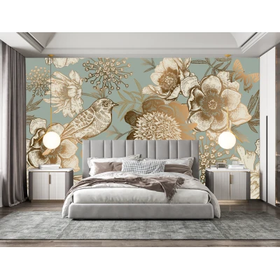Fototapet Fara Imbinari Flori Aurii Living si Dormitor Premier Decor