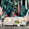 Fototapet fara imbinari flori si frunze tropicale colorate