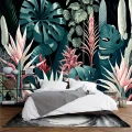 Fototapet fara imbinari flori si frunze tropicale colorate