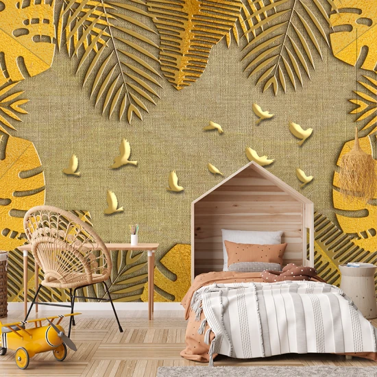 Fototapet fara Imbinari Frunze Aurii Pe Panza