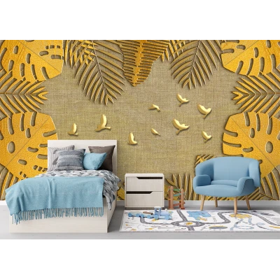 Fototapet fara Imbinari Frunze Aurii Pe Panza Premier Decor