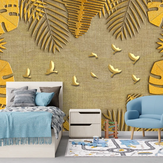 Fototapet fara Imbinari Frunze Aurii Pe Panza