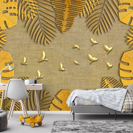 Fototapet fara Imbinari Frunze Aurii Pe Panza