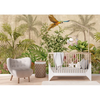 Fototapet fara imbinari Frunze Jungla Verde Papagal Premier Decor