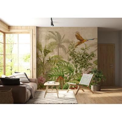 Fototapet fara imbinari Frunze Jungla Verde Papagal Premier Decor