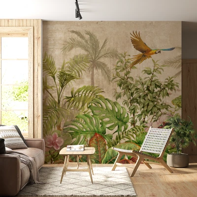 Fototapet fara imbinari Frunze Jungla Verde Papagal Premier Decor
