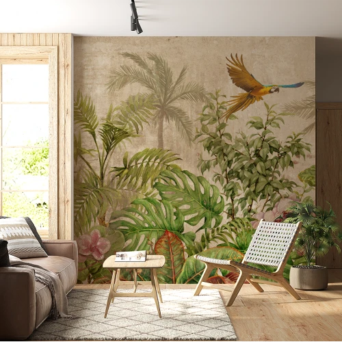 Fototapet fara imbinari Frunze Jungla Verde Papagal