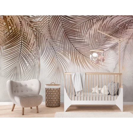 Fototapet Fara Imbinari Frunze Tropicale Bej - Modern pentru Dormitor Living