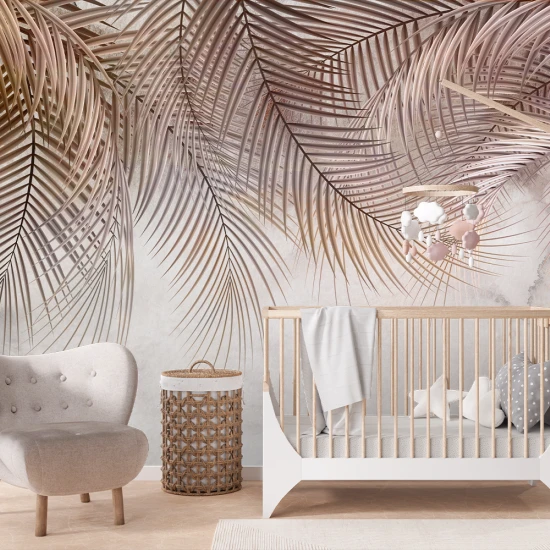 Fototapet Fara Imbinari Frunze Tropicale Bej - Modern pentru Dormitor Living