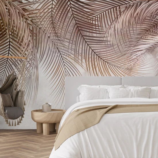 Fototapet Fara Imbinari Frunze Tropicale Bej - Modern pentru Dormitor Living