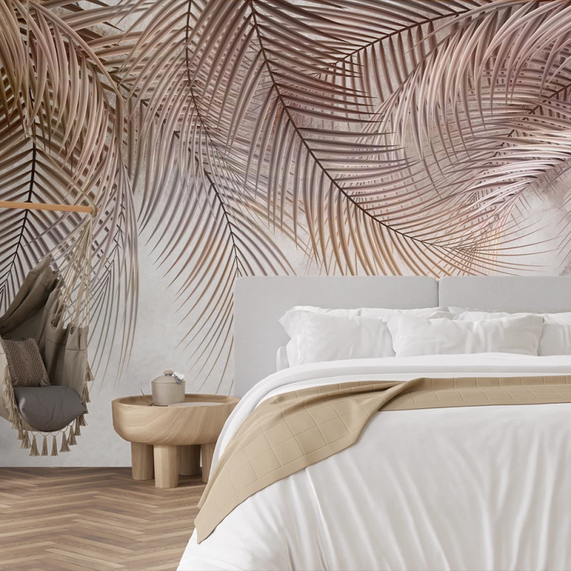 Fototapet Fara Imbinari Frunze Tropicale Bej - Modern pentru Dormitor Living
