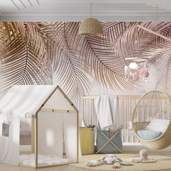 Fototapet Fara Imbinari Frunze Tropicale Bej - Modern pentru Dormitor Living